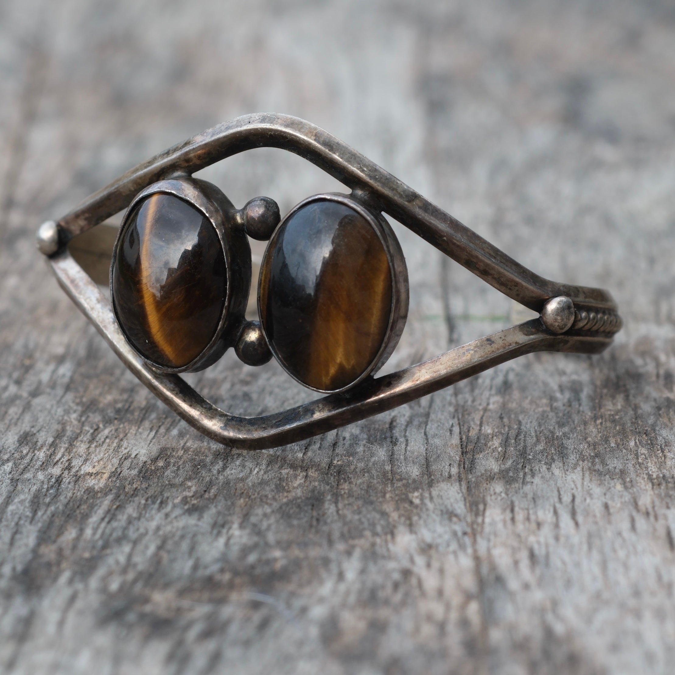 Vintage Sterling 2-Stone Tigers Eye Cuff