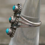 Vintage Sterling 3-Stone Turquoise Ring 4.25