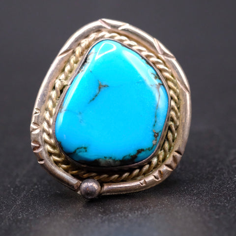 Vintage Sterling Turquoise Roper Ring 6.75