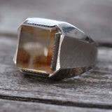 Vintage Sterling Agate Signet Ring 8