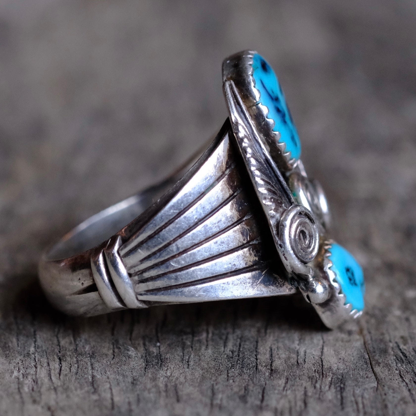 Vintage Sterling 2-Stone Turquoise Ring 10.75