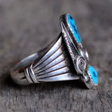 Vintage Sterling 2-Stone Turquoise Ring 10.75