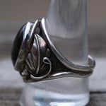 Vintage Sterling Onyx Feather Ring 11.25