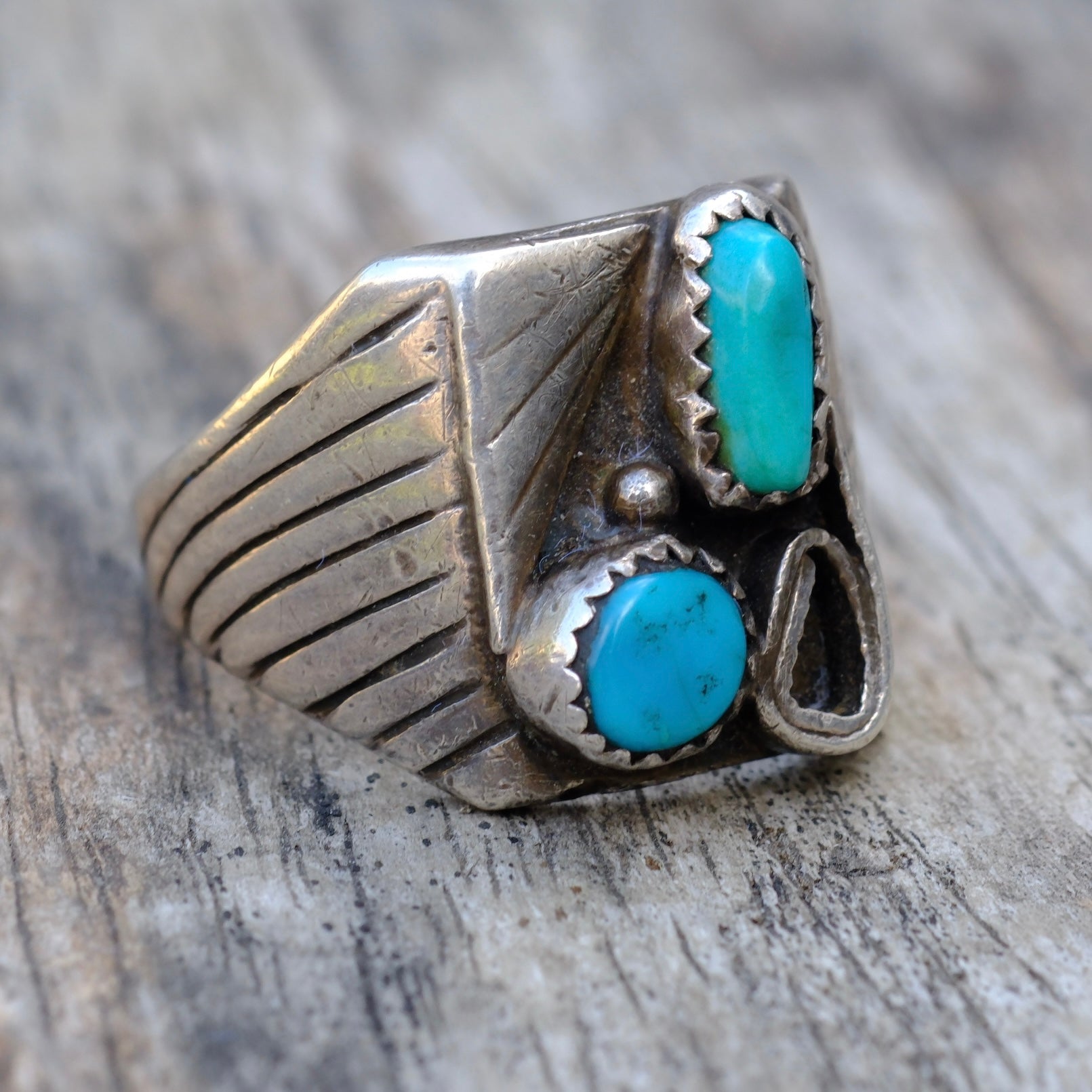 Vintage Sterling 2-Stone Turquoise Ring 10