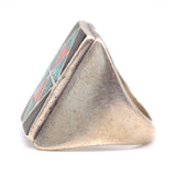 Vintage Sterling Jet Turquoise and Coral Inlay Ring 8