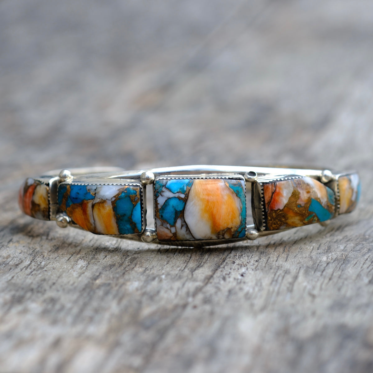 Sterling Silver Compressed Stone Cuff Bracelet