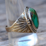 Vintage Sterling Turquoise Ribbed Bandf Ring 11.75