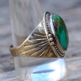Vintage Sterling Turquoise Ribbed Bandf Ring 11.75