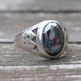 Vintage Sterling Hematite Stamped Arrows Ring 11.25