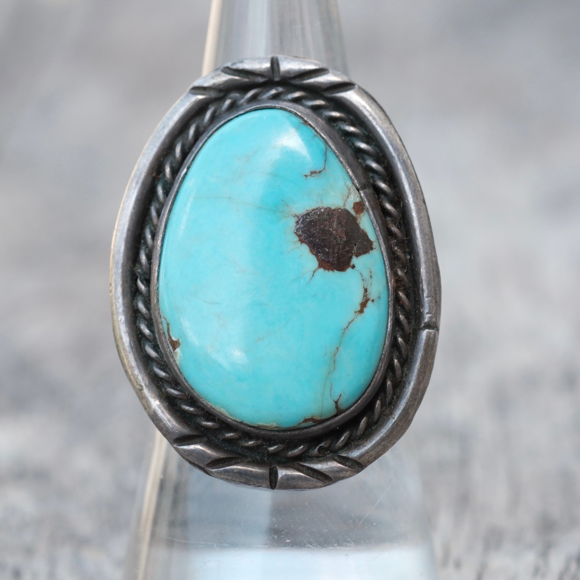 Vintage Sterling Turquoise Roper Ring 7.25