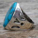 Vintage Sterling Turquoise Stamped V Ring 9.75