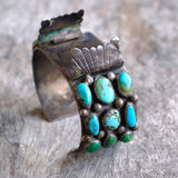 1950's Vintage Sterling 18 Stone Turquoise Watch Cuff