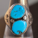 Vintage Sterling 2-Stone Turquoise Ring 8.75