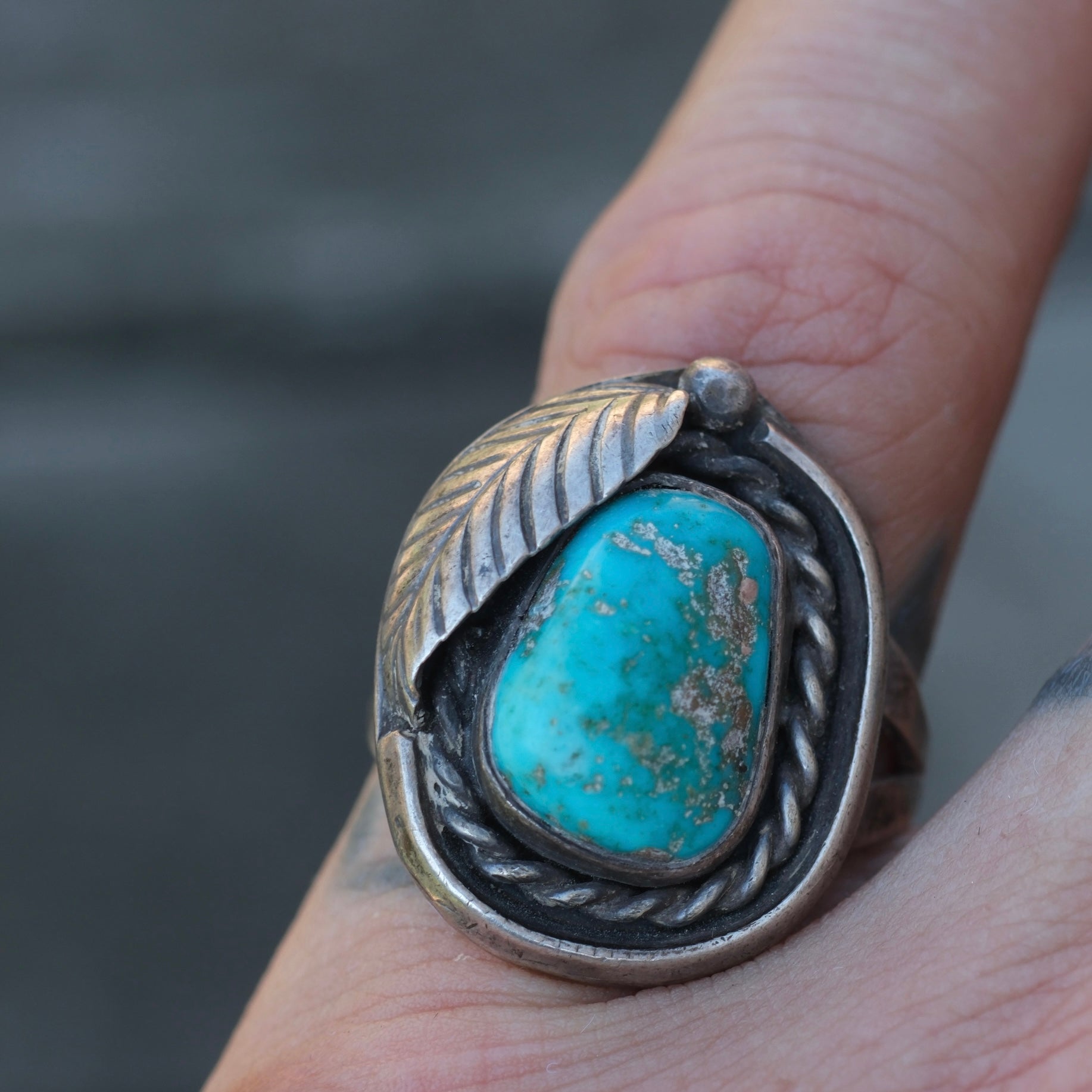 Vintage Sterling Turquoise Roper Ring 6.5
