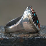 Vintage Sterling Zuni Inlay Ring 10.5