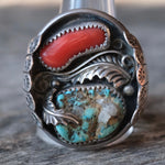 Vintage Sterling Turquoise and Coral Ring 12.5