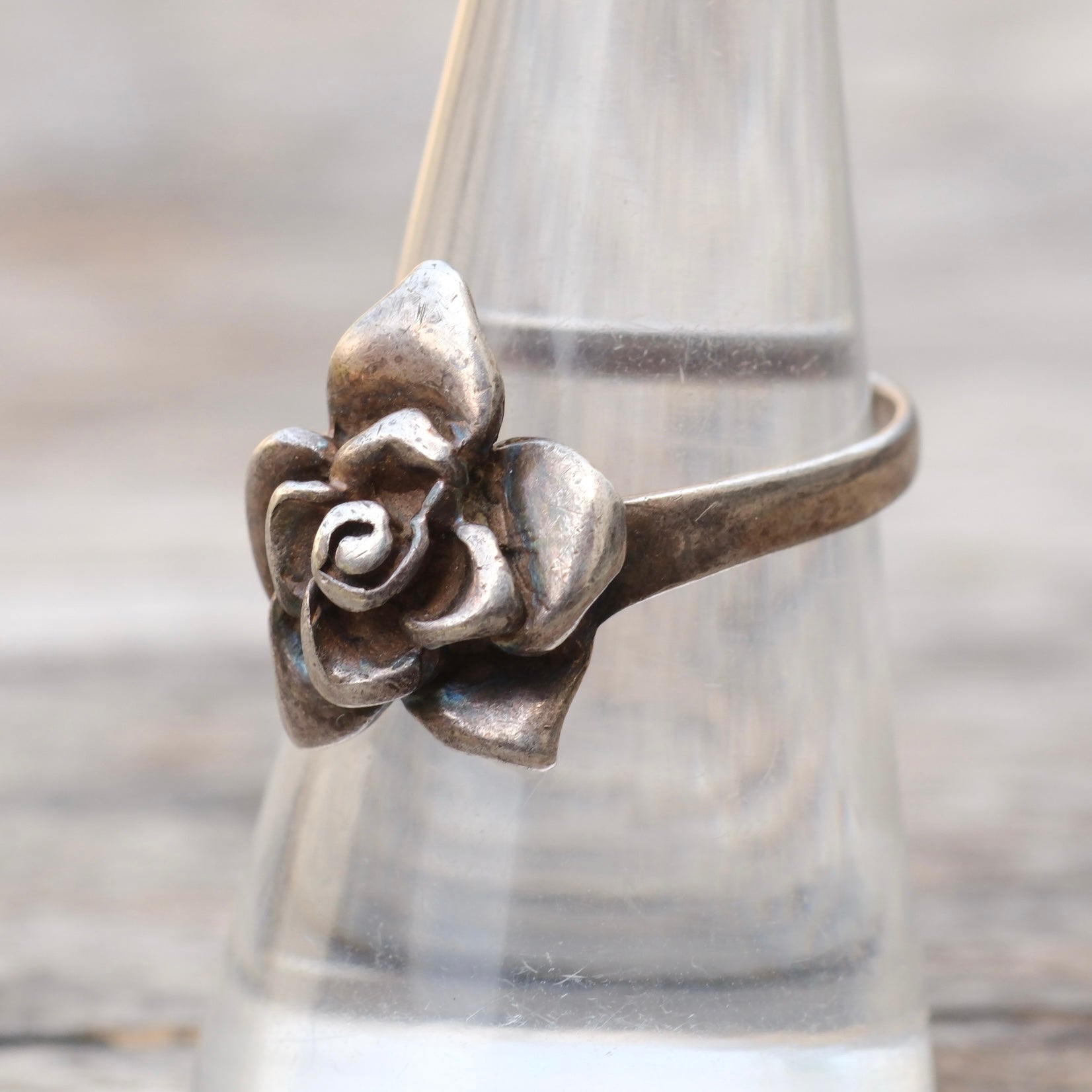 Vintage Sterling Rose Ring 7.75
