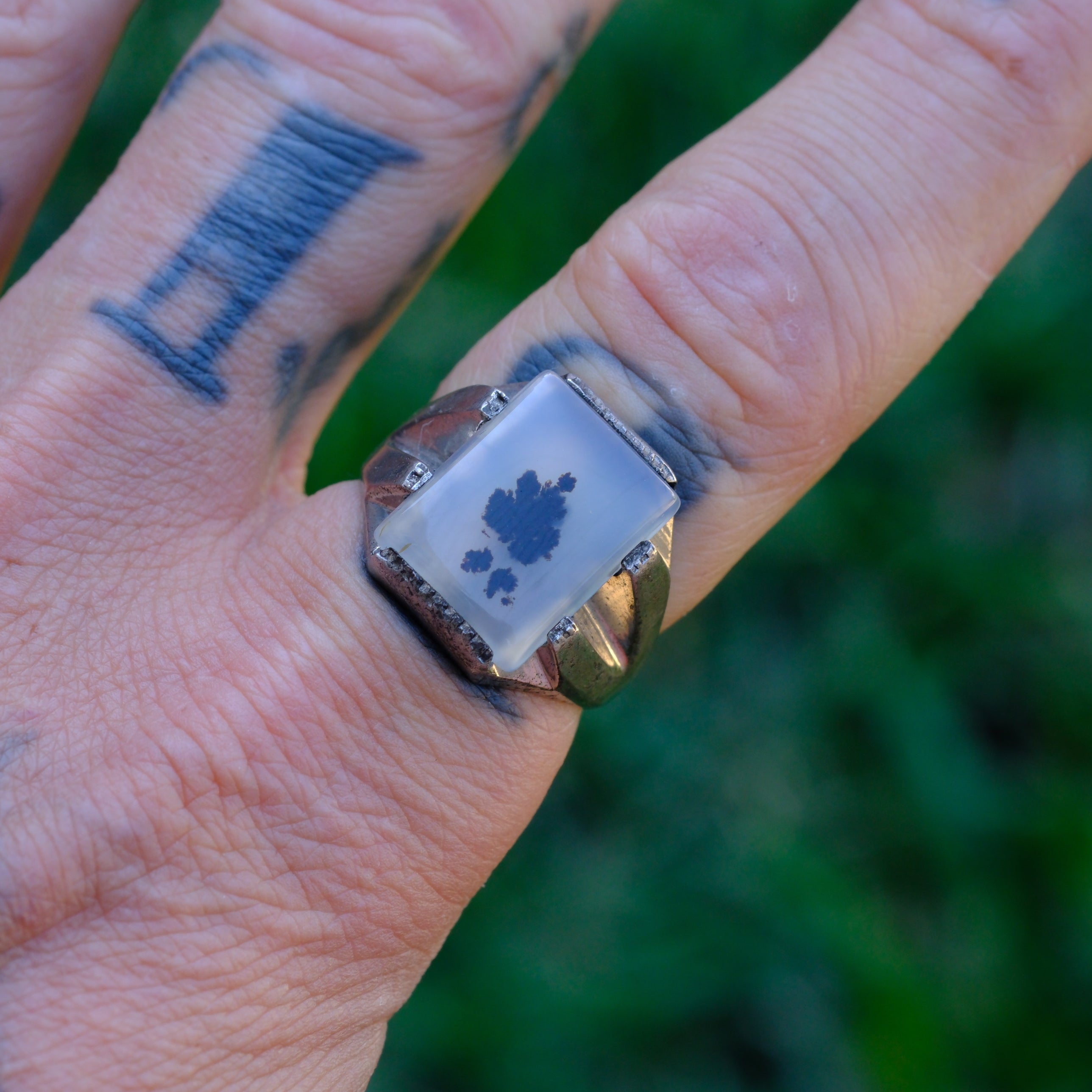 Vintage Sterling Agate Deco Signet Ring 9
