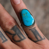 Vintage Sterling Turquoise Roper Ring 5.5