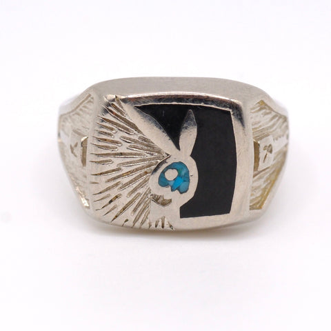 Vintage White Bronze Playboy Signet Ring 6.5