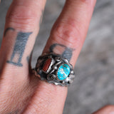 Vintage Sterling Turquoise and Coral Ring 11.25