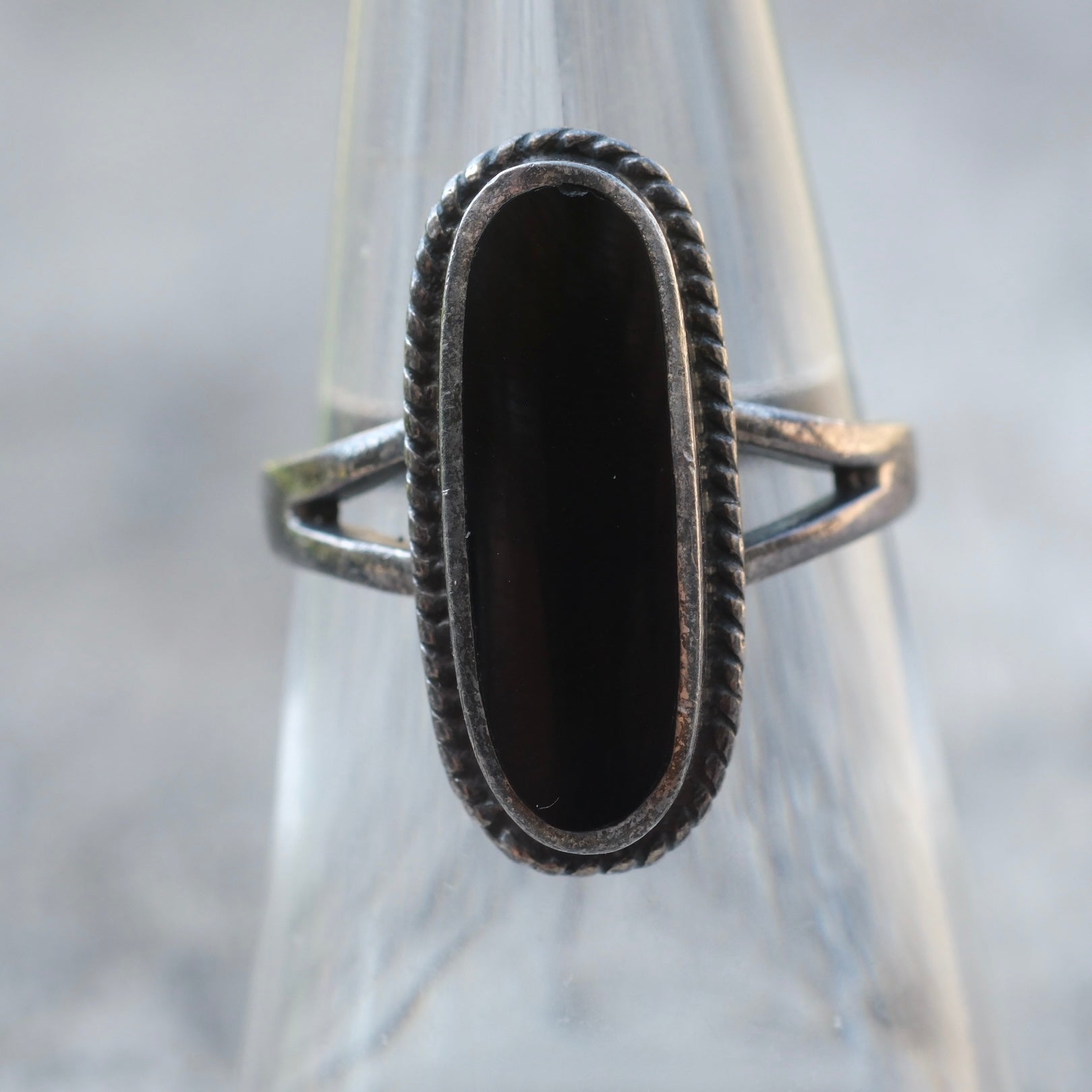 Vintage Sterling Onyx Roper Ring 6.75