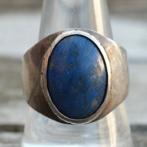 Vintage Sterling Lapis Signet Ring 9.5