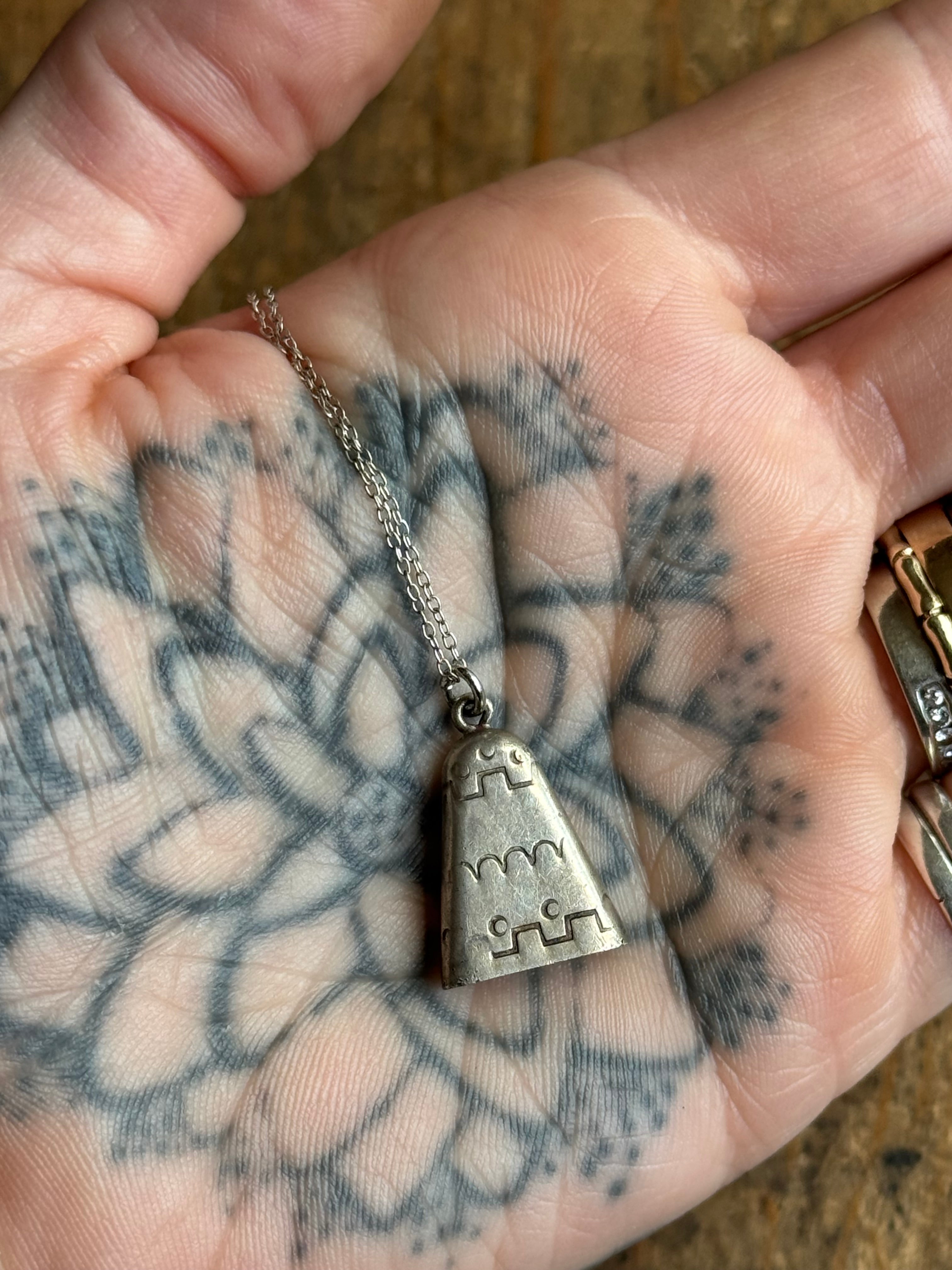 Vintage Sterling Silver Stamped Bell Necklace