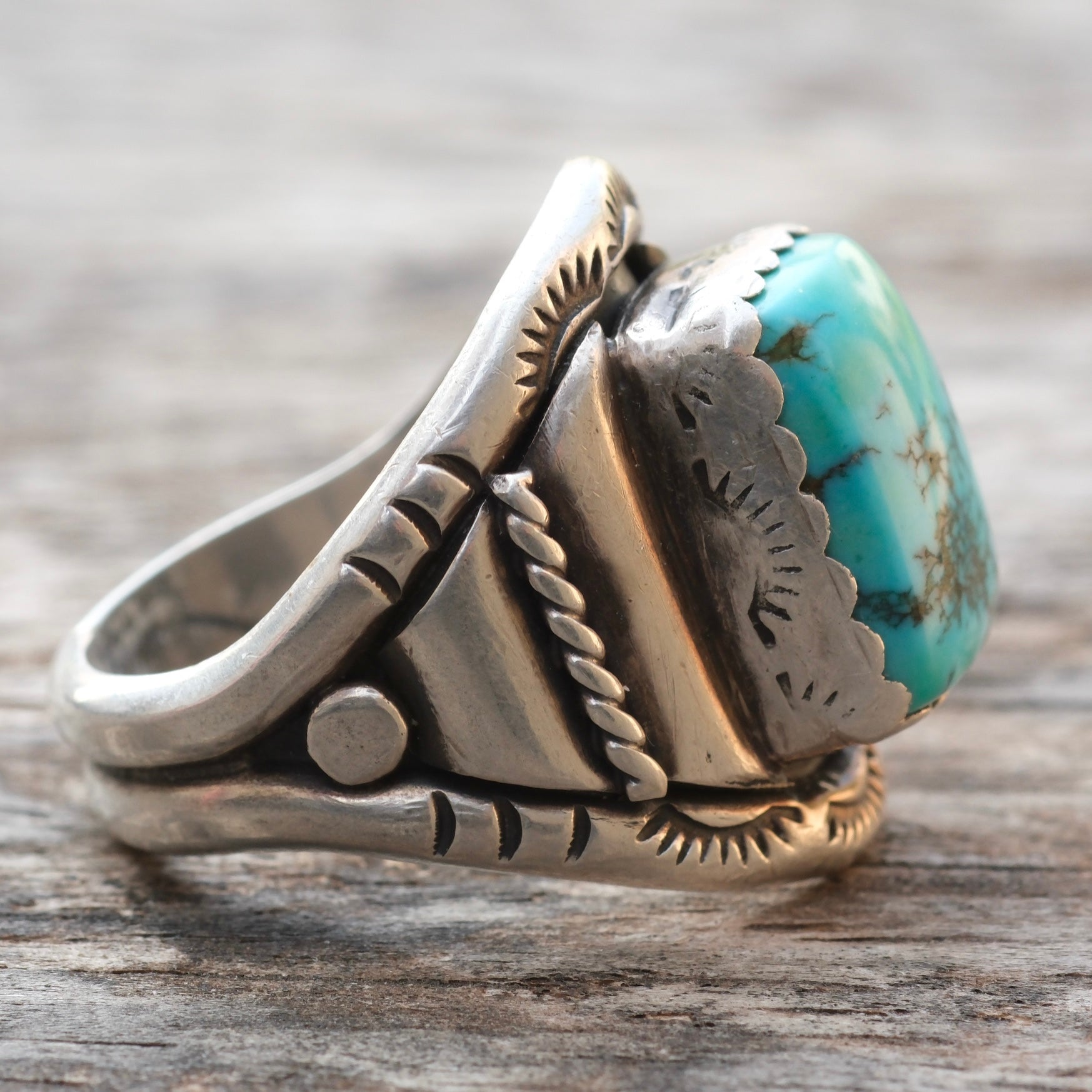 Vintage Sterling Turquoise Stamped Ring 11