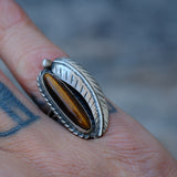 Vintage Sterling Tigers Eye Feather Ring 5.5