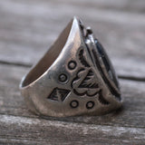 Vintage Sterling Hematite Lucky Horseshoe Ring 6.25