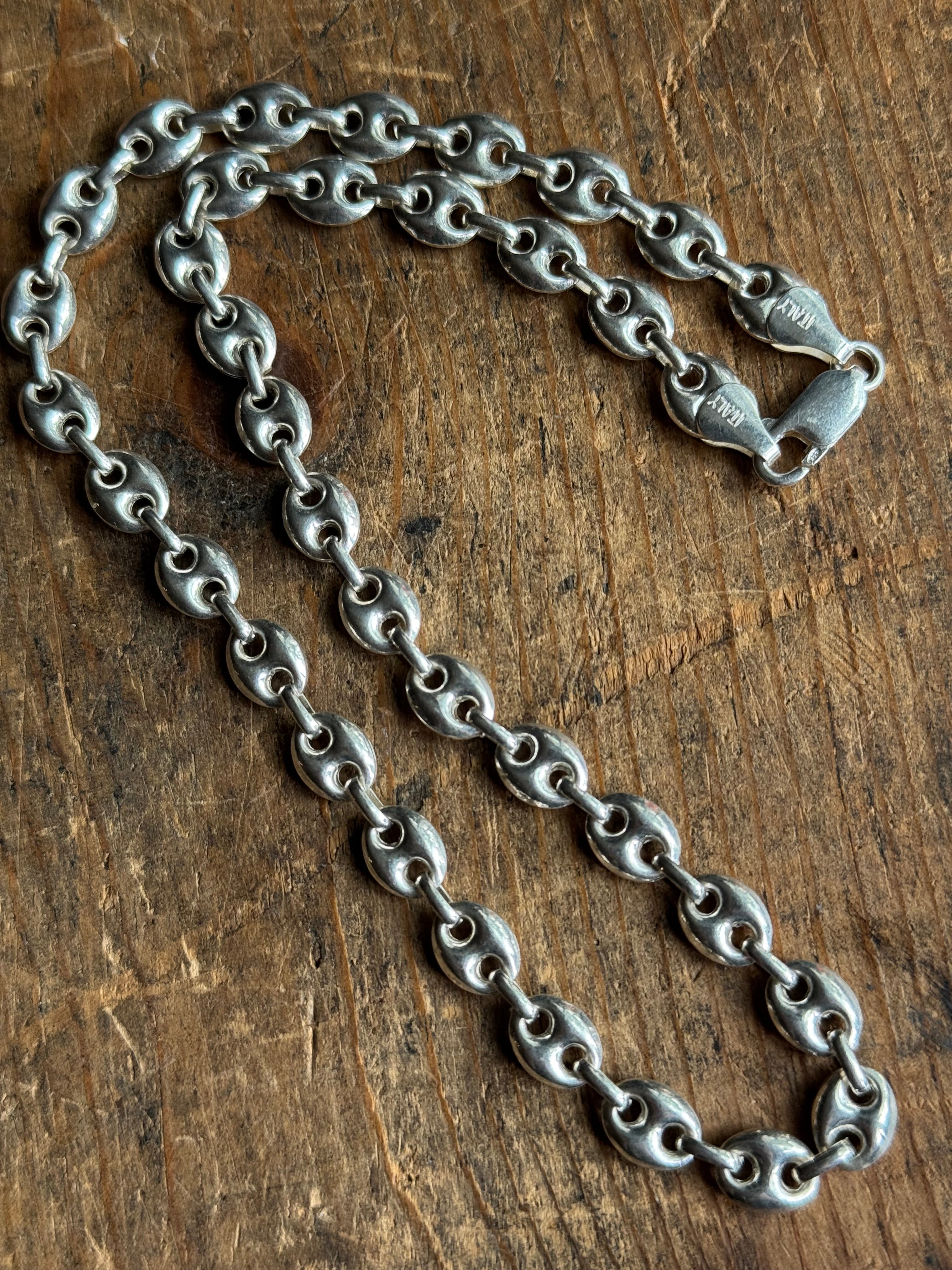 Vintage Sterling Silver 16” Puffy Mariner Link Chain