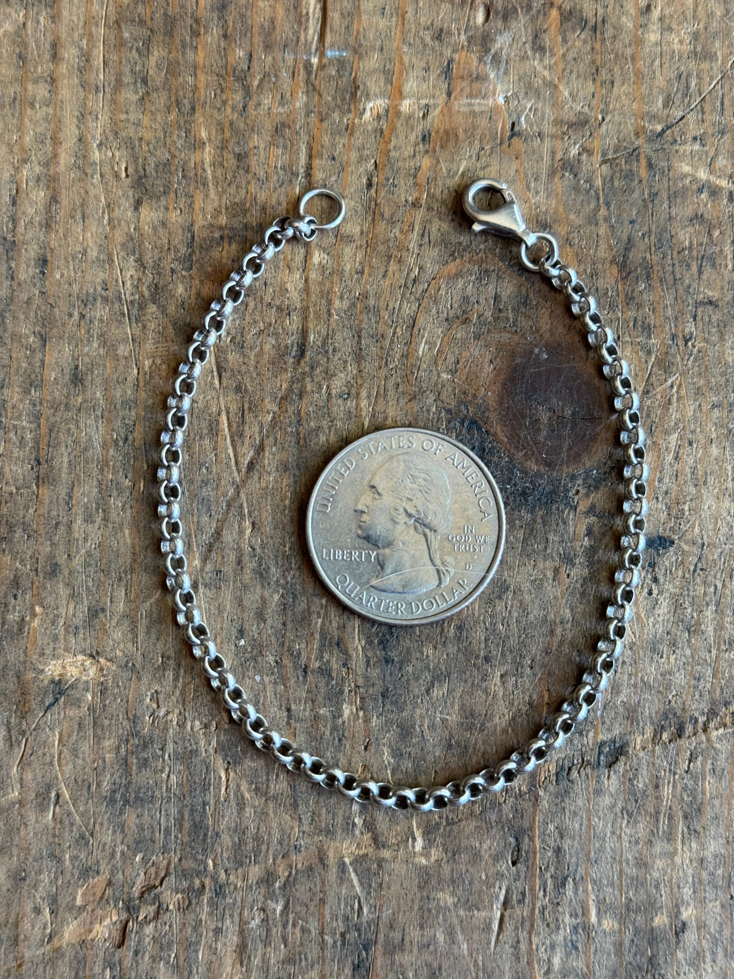 Vintage Sterling Silver Rolo Chain Bracelet 7.5"