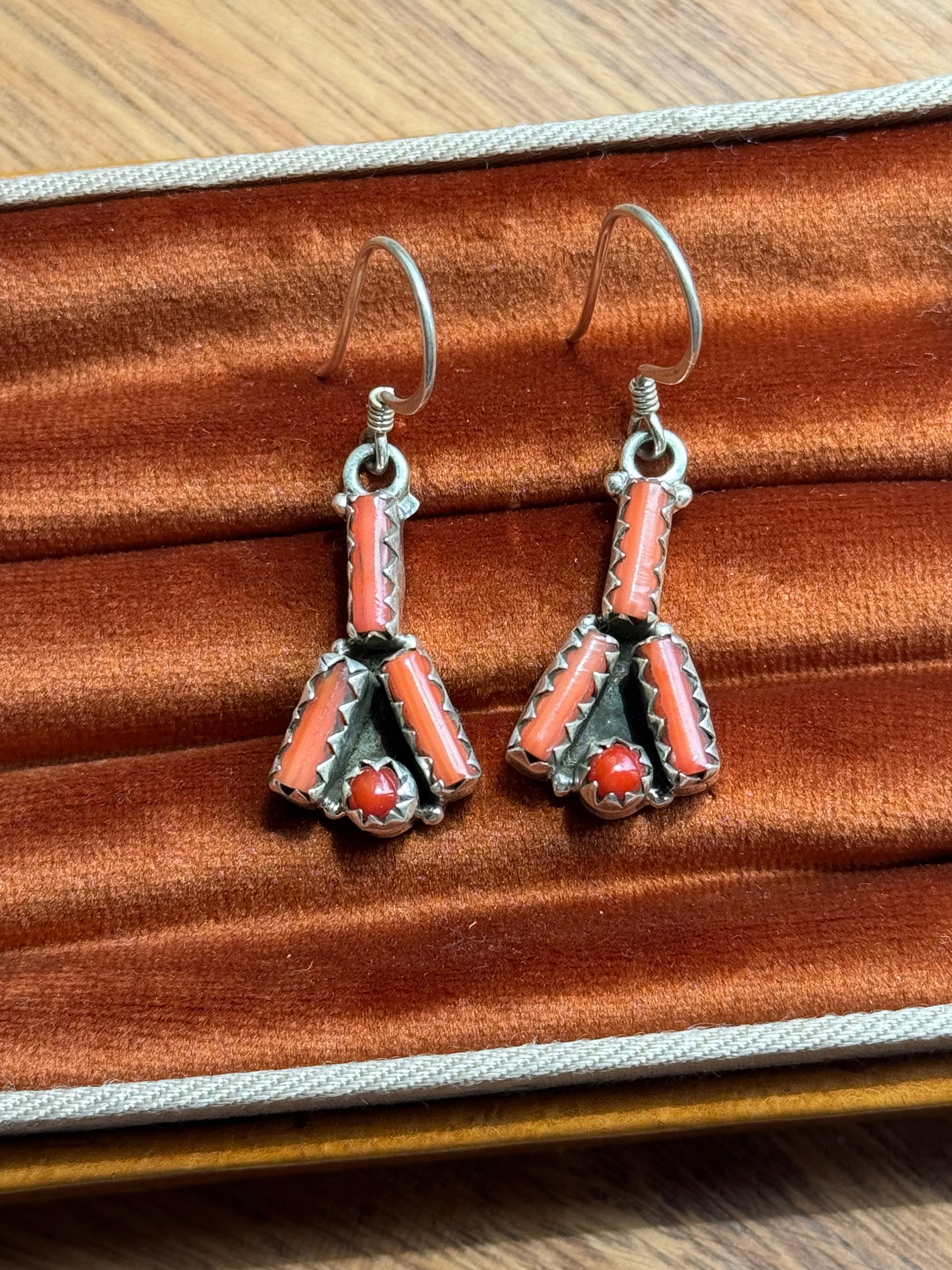 Vintage Sterling Silver Coral Cluster Earrings