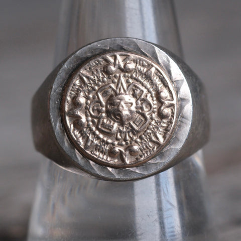 Vintage Sterling Aztec Calendar Ring 10.25