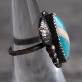 Vintage Sterling Turquoise and Mother Of Pearl Feather Ring 5