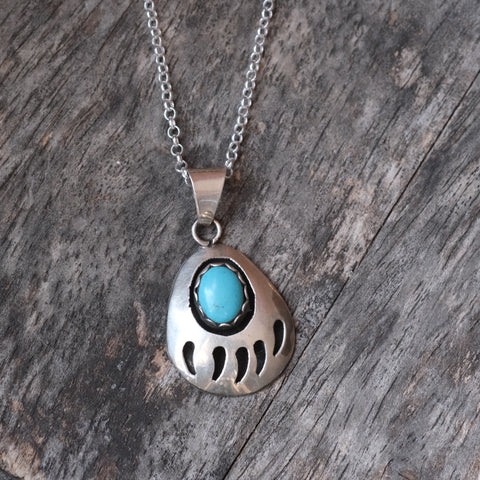 Vintage Sterling Turquoise Bear Paw Necklace