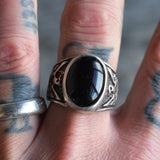 Vintage Sterling Onyx Thunderbird Ring 10