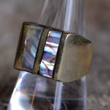 Vintage Sterling Abalone Inlay Striper Ring 9.5