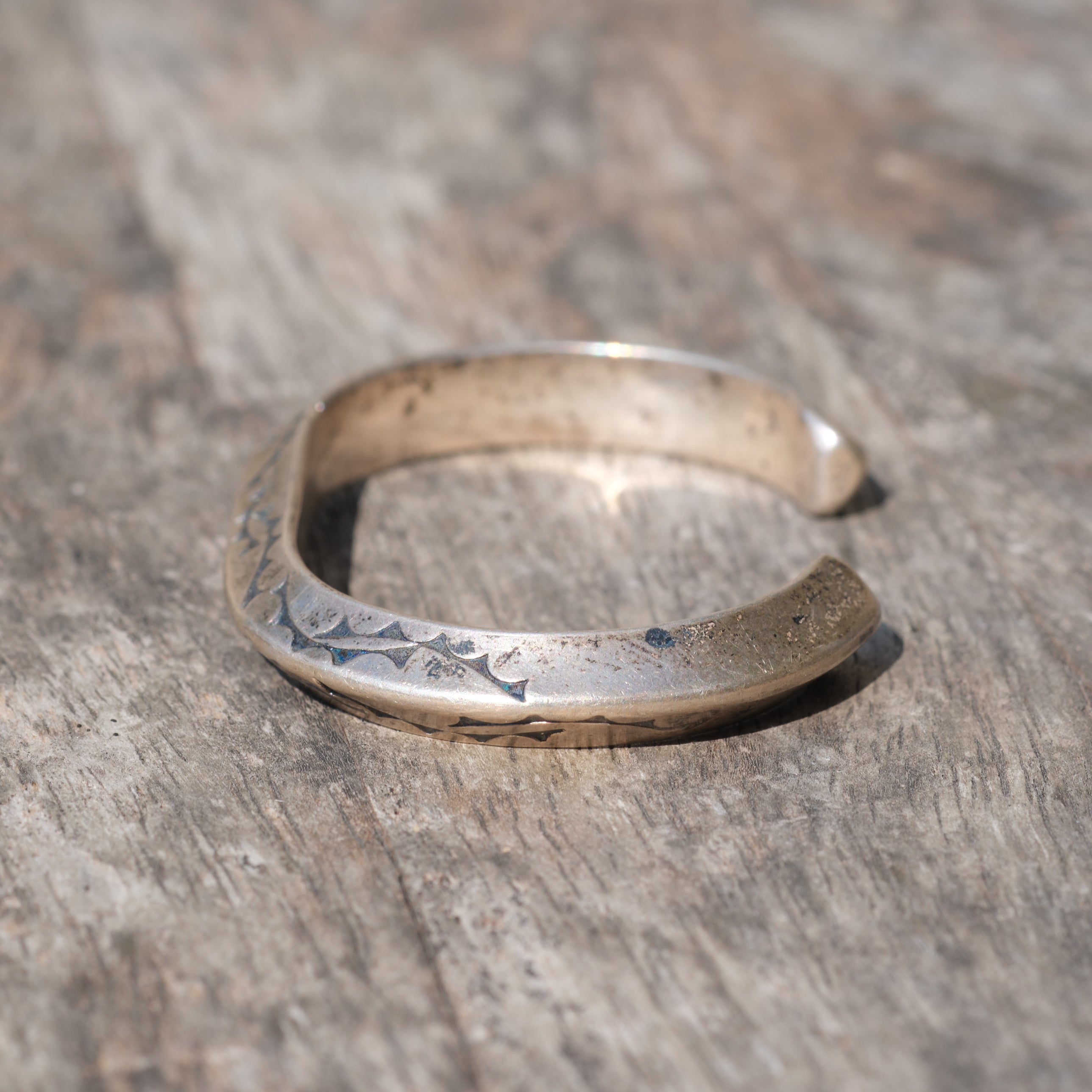 Vintage Sterling Silver Heavy Stamped Triangle Cuff