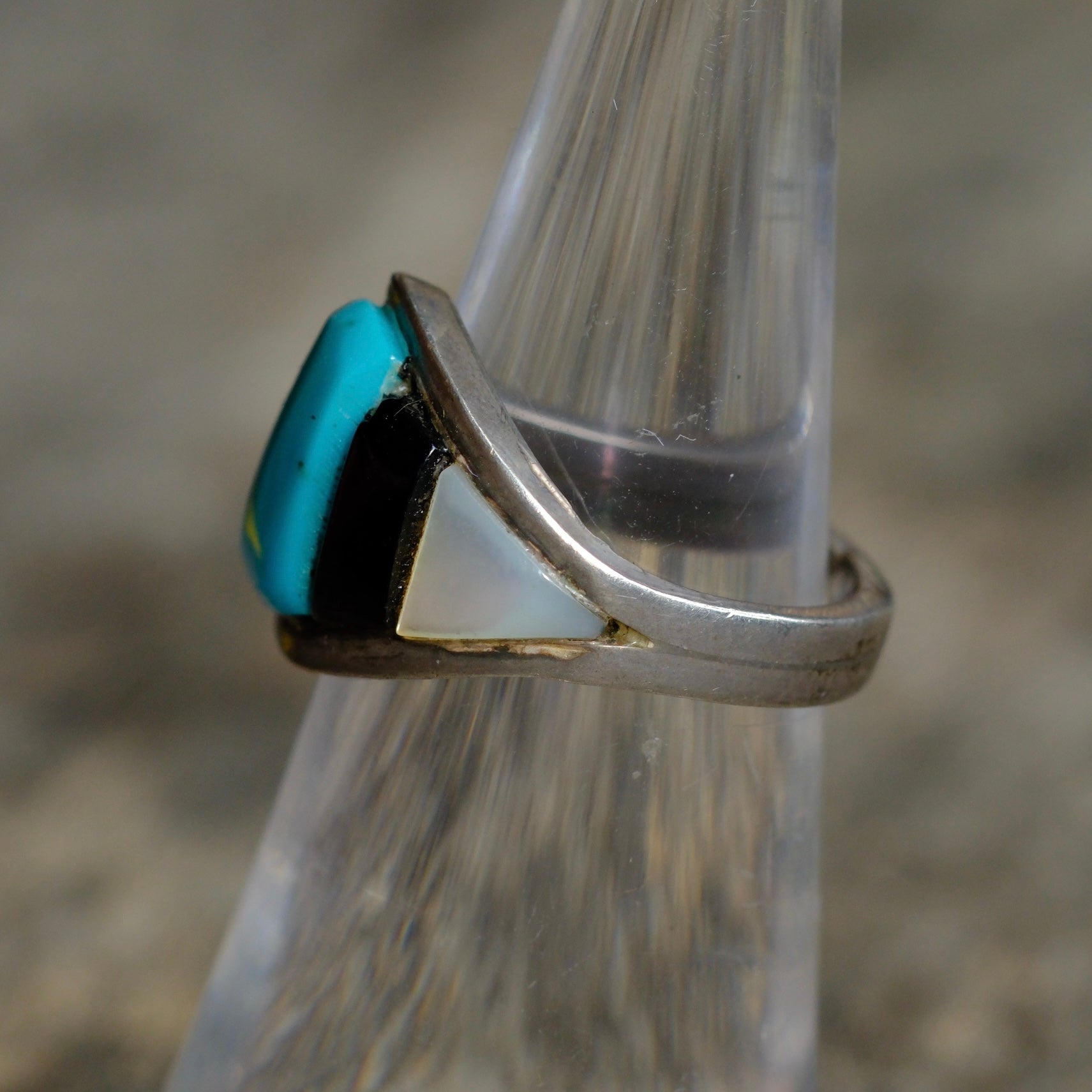 Vintage Sterling Multistone Inlay Ring 4.5
