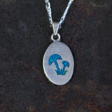 Vintage Sterling Crushed Turquoise Inlay Shroom Necklace