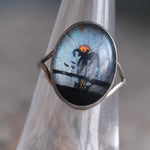 Vintage Sterling Painted Butterfly Wing Ring 6.25