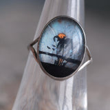 Vintage Sterling Painted Butterfly Wing Ring 6.25