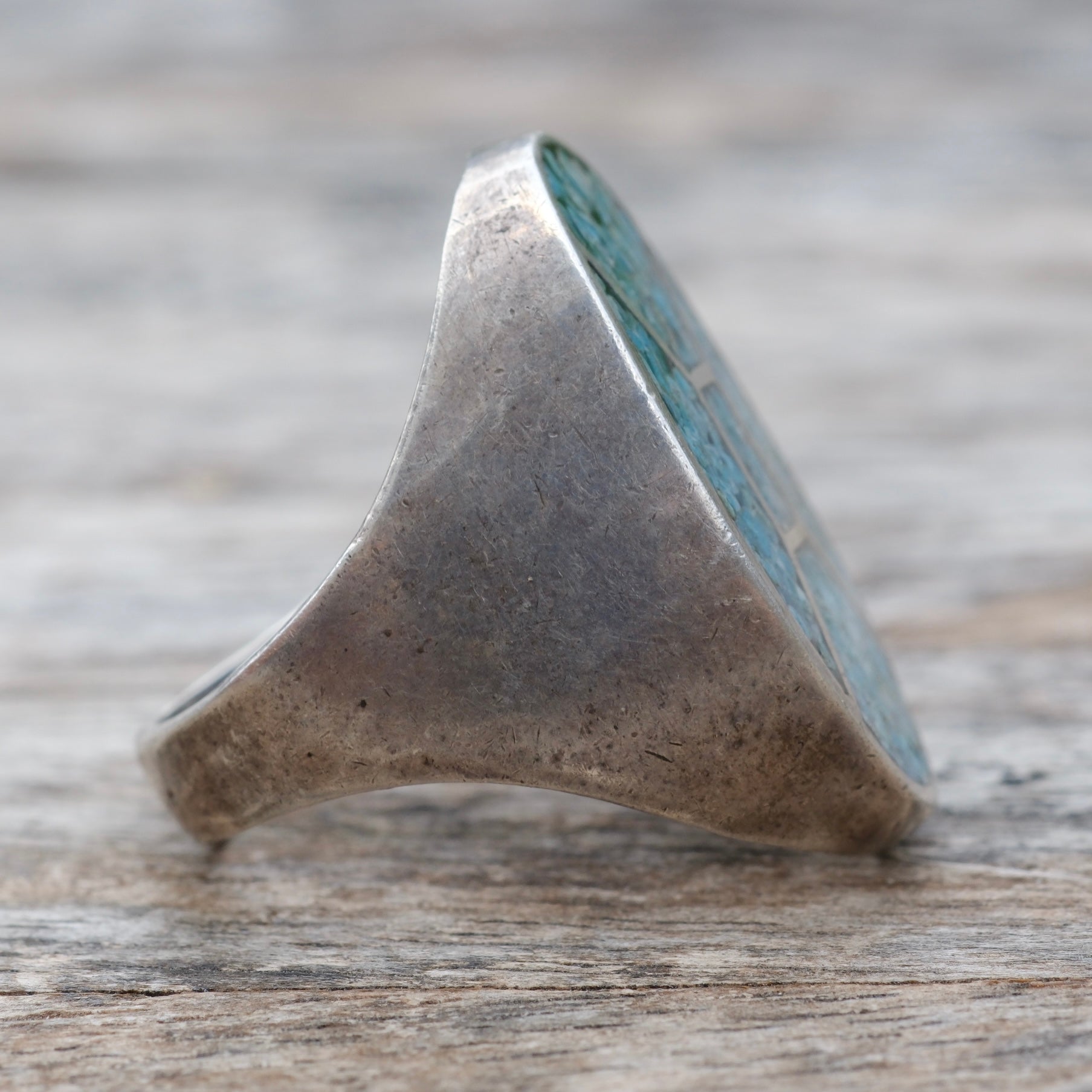Vintage Sterling Crushed Turquoise Inlay Ring 8