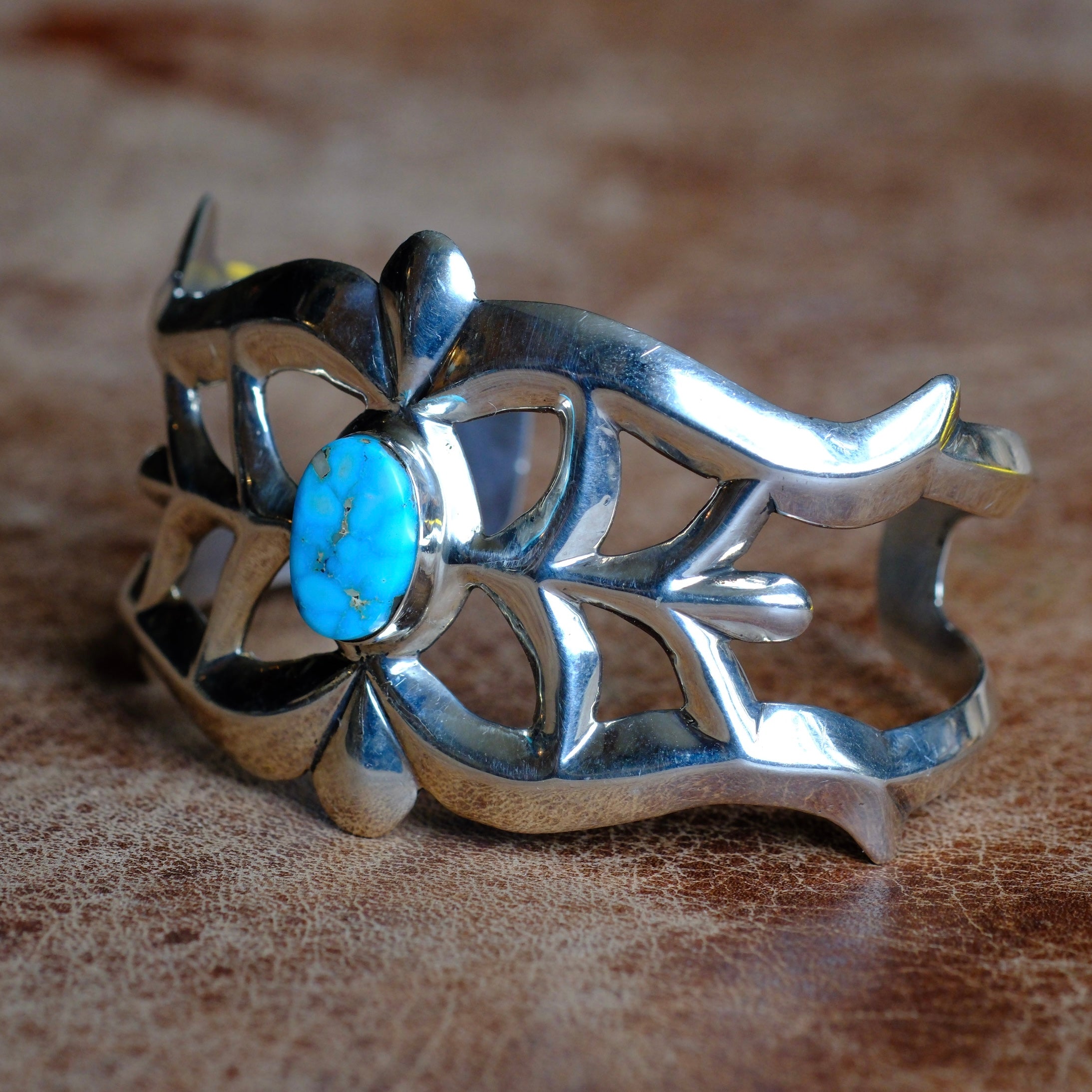 Vintage Sterling Turquoise Sandcast Cuff Bracelet
