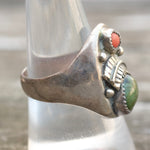 Vintage Sterling Turquoise and Coral Feather Ring 9.5