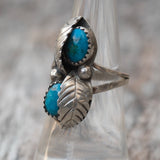 Vintage Sterling Turquoise Feather Ring 6.75