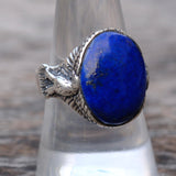 Vintage Sterling Lapis Eagle Ring 9