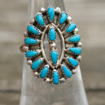 Vintage Sterling Turquoise Cluster Ring 5.75